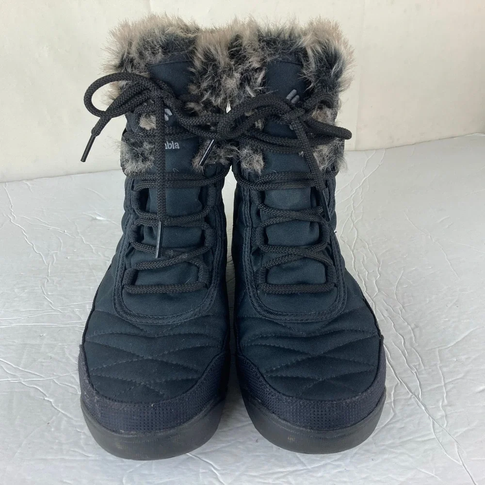 Columbia Waterproof Winter Boots Women 8W Wide Black Faux Fur Quilted Snow Rain